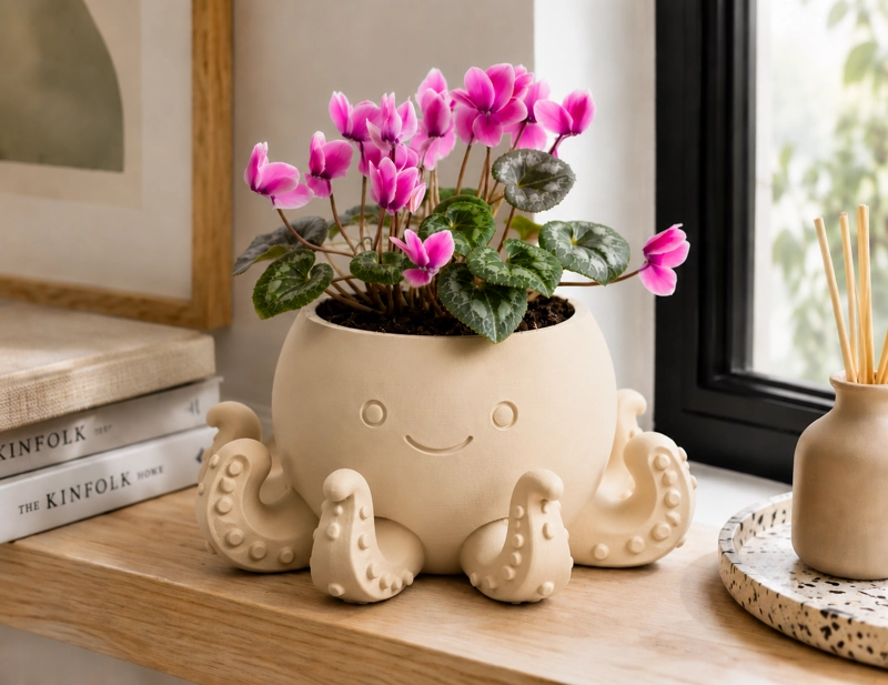 MACETERO DECORATIVO HOGAR- FORMA PULPO 22 CM BEIGE - 4