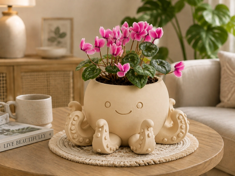 MACETERO DECORATIVO HOGAR- FORMA PULPO 22 CM BEIGE - 5