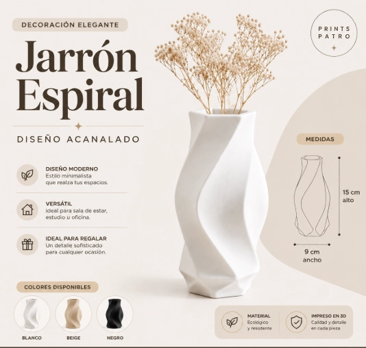 JARRON CON GIRO MODERNO BEIGE 18 CM MINIMALISTA PARA EL HOGAR - 2