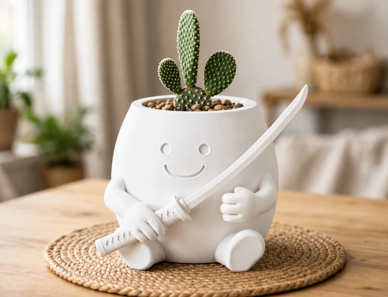 MACETERO DECORATIVO HOGAR- FORMA SAMURAI 16 CM BLANCO - 1