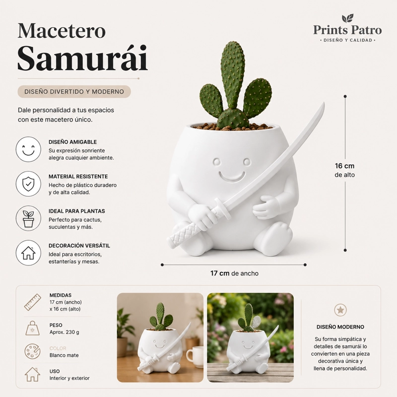 MACETERO DECORATIVO HOGAR- FORMA SAMURAI 16 CM BLANCO - 2
