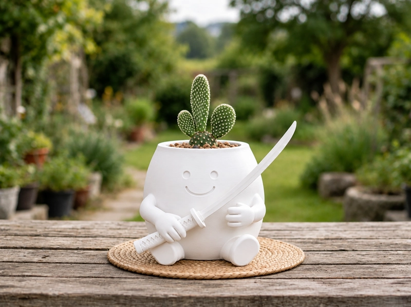 MACETERO DECORATIVO HOGAR- FORMA SAMURAI 16 CM BLANCO - 3