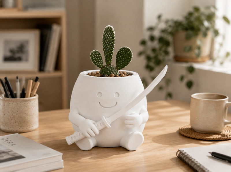 MACETERO DECORATIVO HOGAR- FORMA SAMURAI 16 CM BLANCO - 5