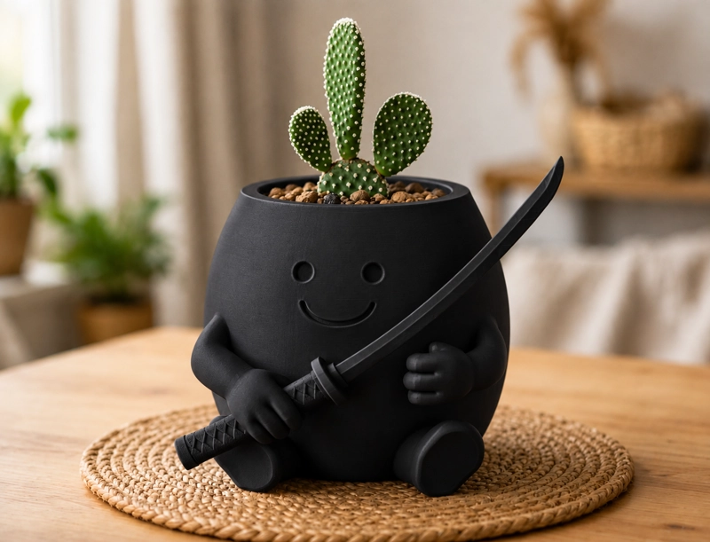 MACETERO DECORATIVO HOGAR- FORMA SAMURAI 16 CM NEGRO - 1