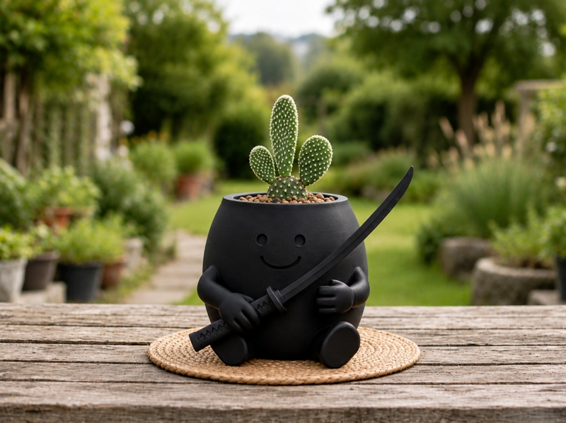 MACETERO DECORATIVO HOGAR- FORMA SAMURAI 16 CM NEGRO - 3