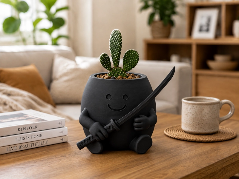 MACETERO DECORATIVO HOGAR- FORMA SAMURAI 16 CM NEGRO - 4