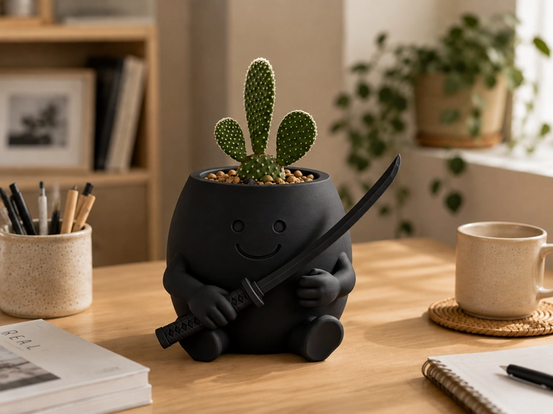 MACETERO DECORATIVO HOGAR- FORMA SAMURAI 16 CM NEGRO - 5
