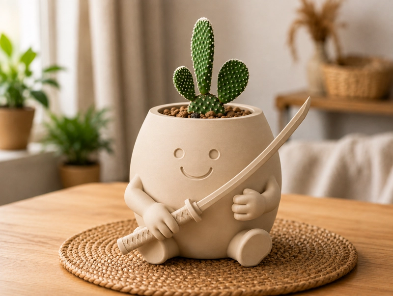 MACETERO DECORATIVO HOGAR- FORMA SAMURAI 16 CM BEIGE - 1