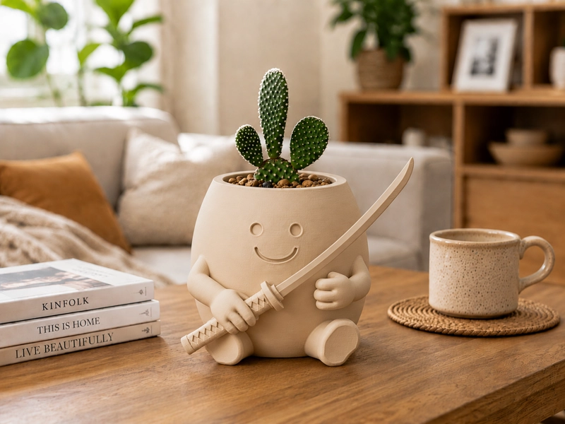 MACETERO DECORATIVO HOGAR- FORMA SAMURAI 16 CM BEIGE - 4
