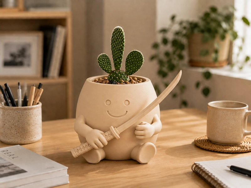 MACETERO DECORATIVO HOGAR- FORMA SAMURAI 16 CM BEIGE - 5