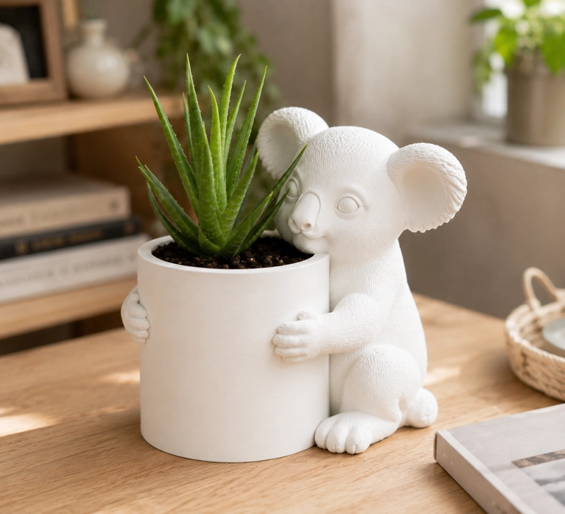 MACETERO DECORATIVO HOGAR- FORMA KOALA 17 CM BLANCO - 3