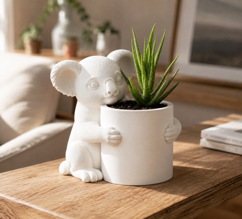 MACETERO DECORATIVO HOGAR- FORMA KOALA 17 CM BLANCO - 4