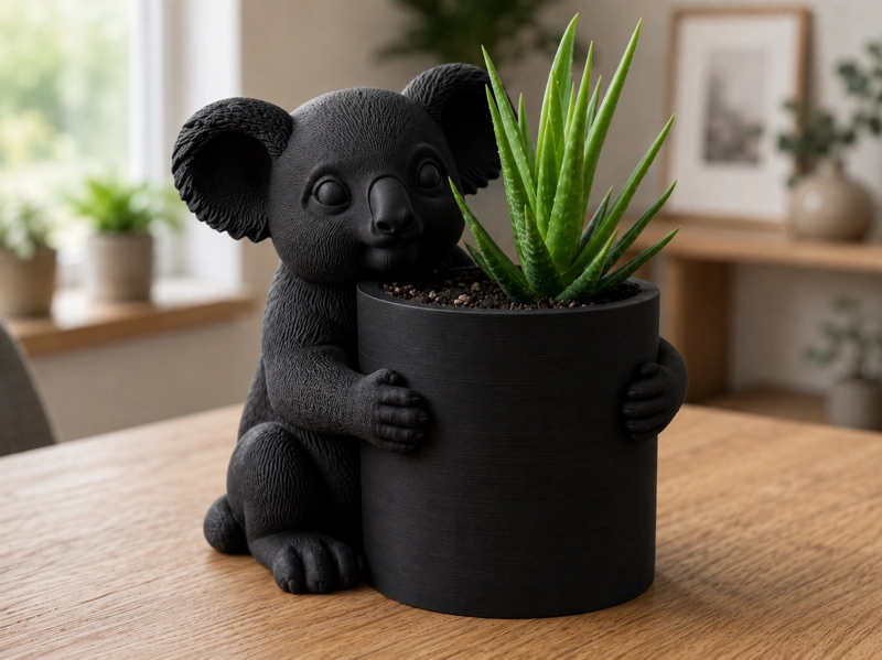 MACETERO DECORATIVO HOGAR- FORMA KOALA 17 CM NEGRO - 1