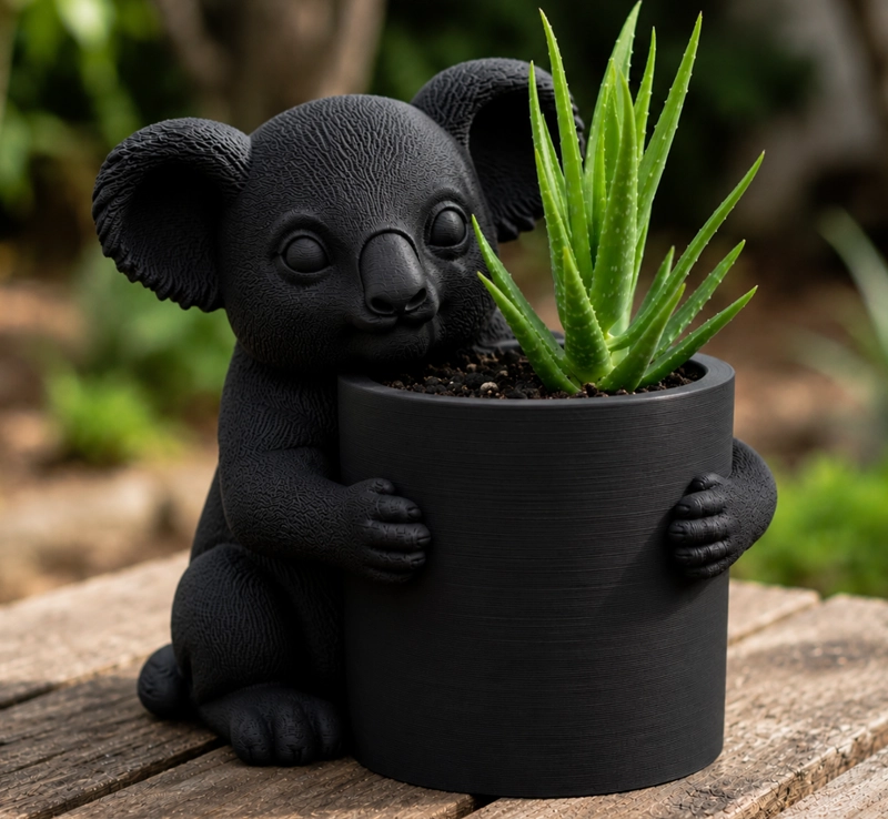 MACETERO DECORATIVO HOGAR- FORMA KOALA 17 CM NEGRO - 3
