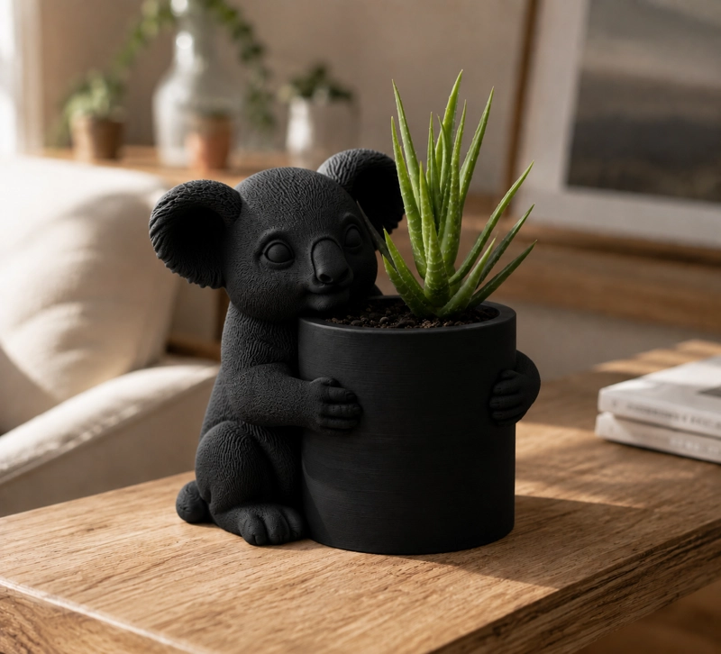MACETERO DECORATIVO HOGAR- FORMA KOALA 17 CM NEGRO - 4