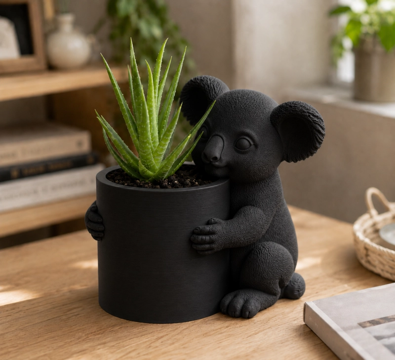 MACETERO DECORATIVO HOGAR- FORMA KOALA 17 CM NEGRO - 5