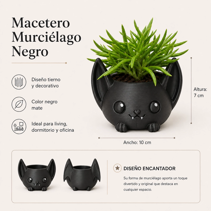 MACETERO DECORATIVO HOGAR- FORMA MURCIE LAGO 7 CM NEGRO - 2