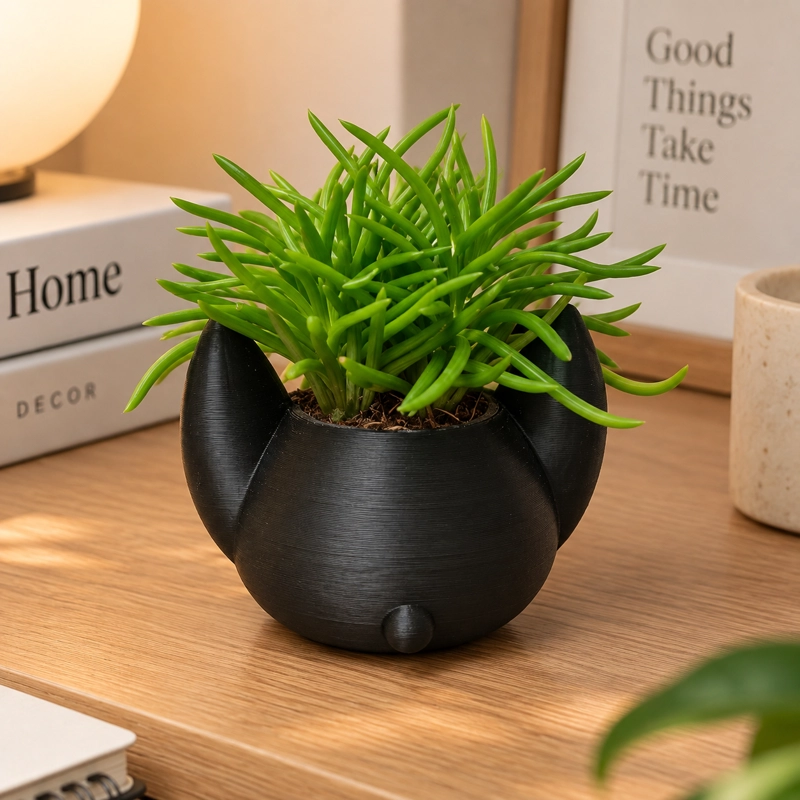 MACETERO DECORATIVO HOGAR- FORMA MURCIE LAGO 7 CM NEGRO - 4