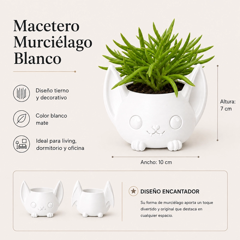 MACETERO DECORATIVO HOGAR- FORMA MURCIE LAGO 7 CM BLANCO - 2