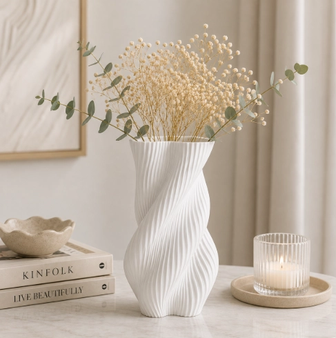 JARRON EN ESPIRAL BEIGE 15 CM MINIMALISTA PARA EL HOGAR - 2
