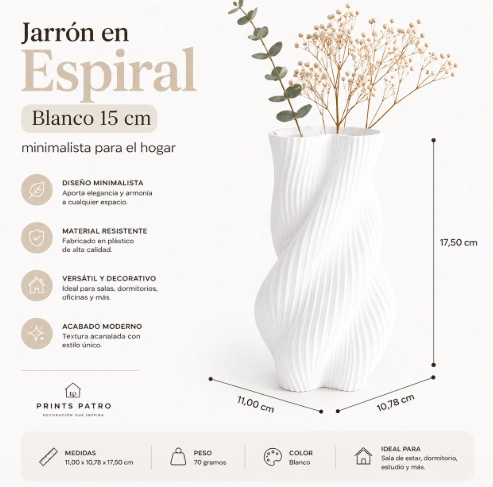 JARRON EN ESPIRAL BEIGE 15 CM MINIMALISTA PARA EL HOGAR - 3