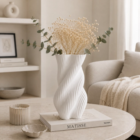 JARRON EN ESPIRAL BEIGE 15 CM MINIMALISTA PARA EL HOGAR - 4