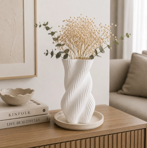 JARRON EN ESPIRAL BEIGE 15 CM MINIMALISTA PARA EL HOGAR - 5