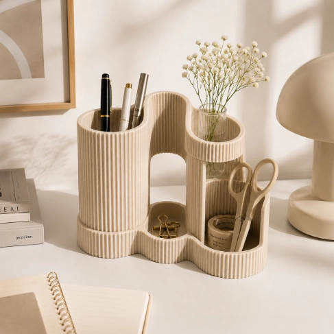 MINI JARRON MULTIUSO BEIGE 15 CM MINIMALISTA PARA EL HOGAR - 1