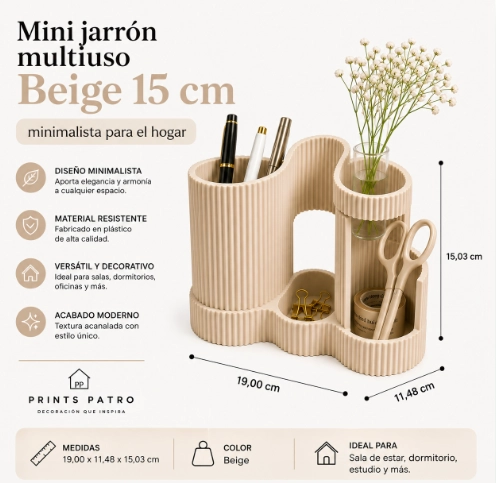 MINI JARRON MULTIUSO BEIGE 15 CM MINIMALISTA PARA EL HOGAR - 2
