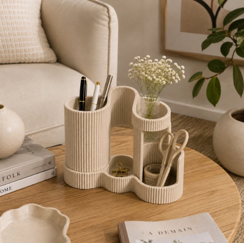 MINI JARRON MULTIUSO BEIGE 15 CM MINIMALISTA PARA EL HOGAR - 4