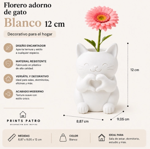 FLORERO ADORNO DE GATO ROSA 12 CM DECORATIVO PARA EL HOGAR - 2