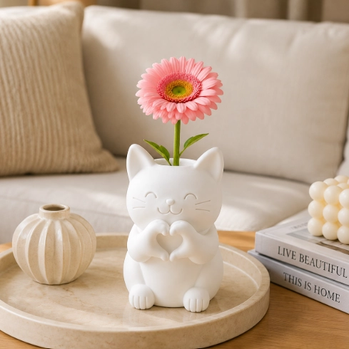FLORERO ADORNO DE GATO ROSA 12 CM DECORATIVO PARA EL HOGAR - 3