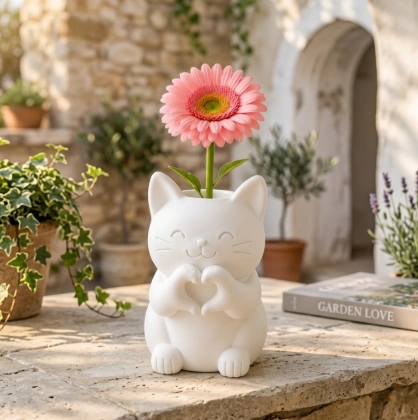 FLORERO ADORNO DE GATO ROSA 12 CM DECORATIVO PARA EL HOGAR - 5