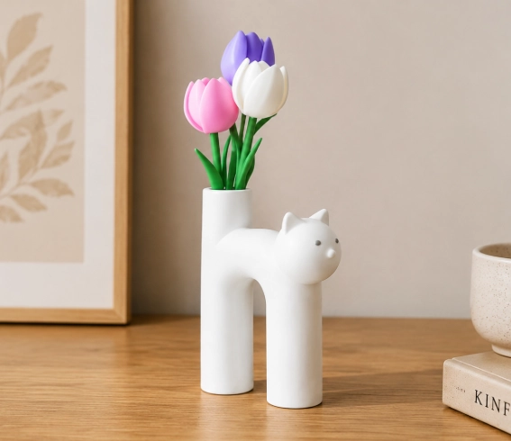 FLORERO PEQUEÑO ADORNO GATO ROSA DECORATIVO PARA HOGAR - 1