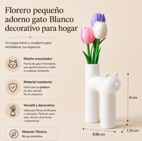 FLORERO PEQUEÑO ADORNO GATO ROSA DECORATIVO PARA HOGAR - 2