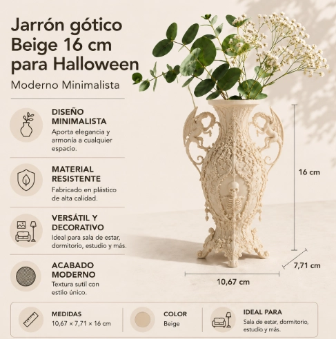 JARRON GOTICO BEIGE 16 CM PARA HALLOWEEN - 2