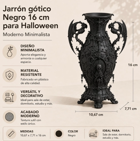 JARRON GOTICO BEIGE 16 CM PARA HALLOWEEN - 2