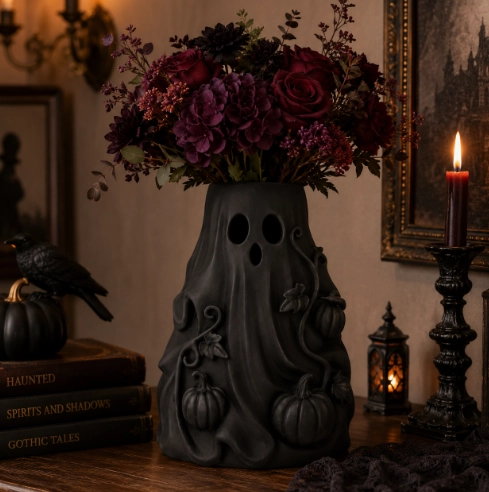 JARRON DE FLORES FANTASMA NEGRO PARA HALLOWEEN - 1