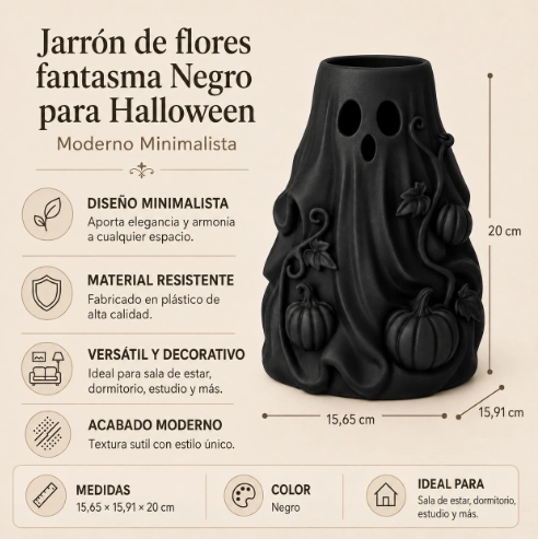 JARRON DE FLORES FANTASMA NEGRO PARA HALLOWEEN - 2
