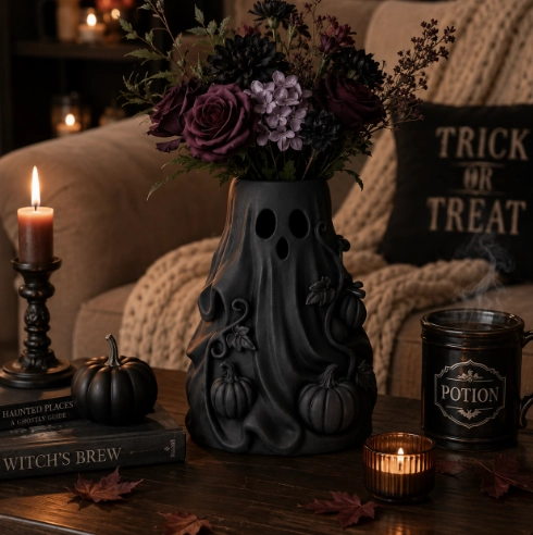 JARRON DE FLORES FANTASMA NEGRO PARA HALLOWEEN - 4