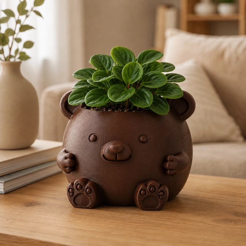 MACETERO DECORATIVO HOGAR- FORMA OSITO 16 CM MARRON - 1