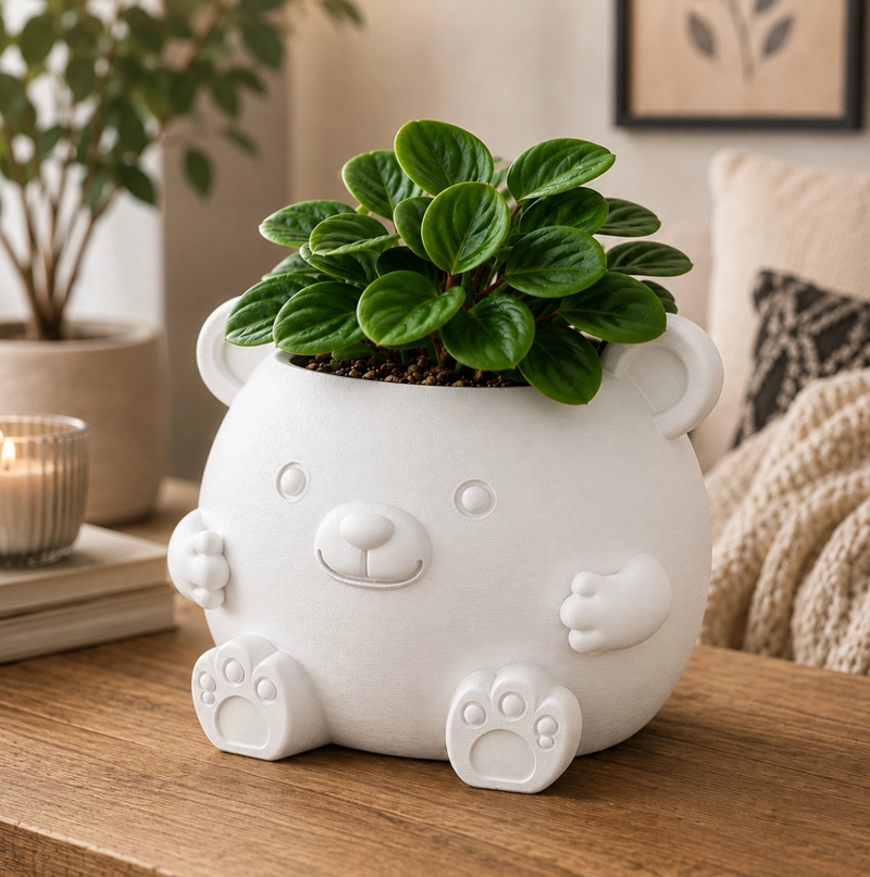 MACETERO DECORATIVO HOGAR- FORMA OSITO 16 CM BLANCO - 5
