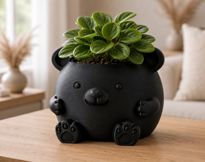 MACETERO DECORATIVO HOGAR- FORMA OSITO 16 CM NEGRO - 1
