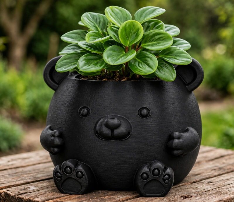 MACETERO DECORATIVO HOGAR- FORMA OSITO 16 CM NEGRO - 3