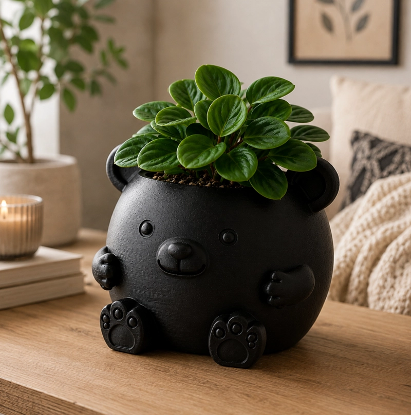 MACETERO DECORATIVO HOGAR- FORMA OSITO 16 CM NEGRO - 4