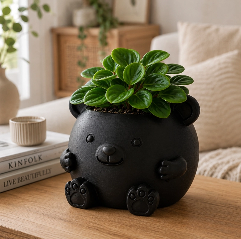 MACETERO DECORATIVO HOGAR- FORMA OSITO 16 CM NEGRO - 5