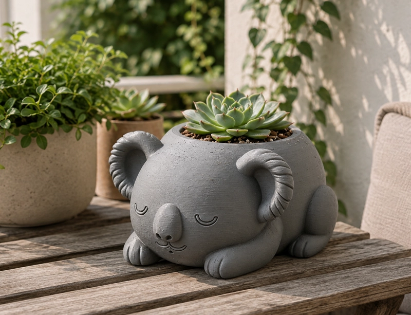 MACETERO DECORATIVO HOGAR- KOALA DURMIENTE 10 CM GRIS - 1