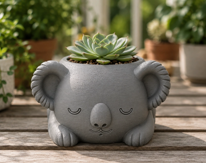 MACETERO DECORATIVO HOGAR- KOALA DURMIENTE 10 CM GRIS - 3