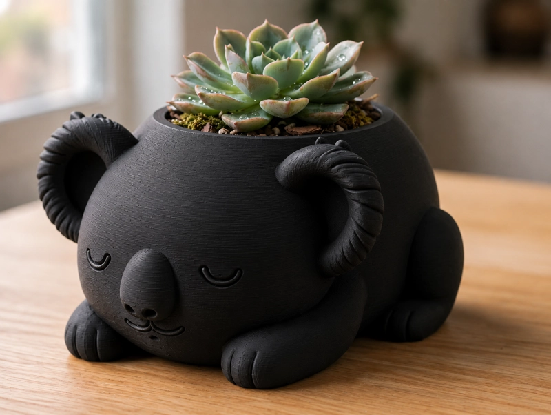 MACETERO DECORATIVO HOGAR- KOALA DURMIENTE 10 CM NEGRO - 1