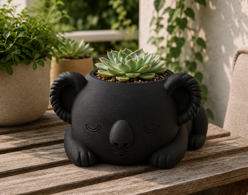 MACETERO DECORATIVO HOGAR- KOALA DURMIENTE 10 CM NEGRO - 3